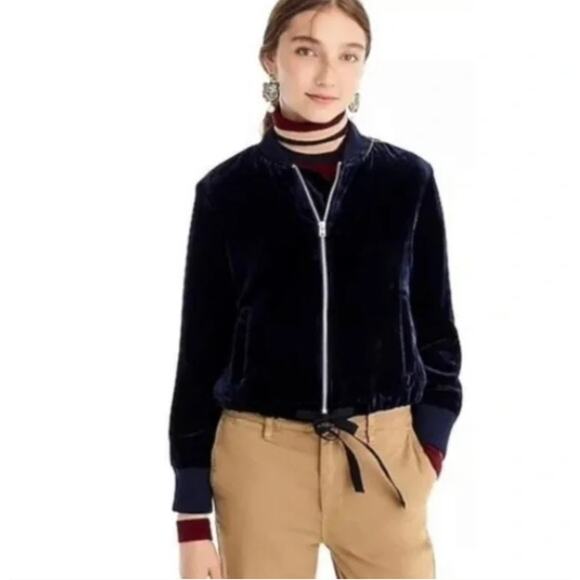 J.Crew Black Velvet Bomber Jacket with Waist Ties Size XS - Picture 1 of 8